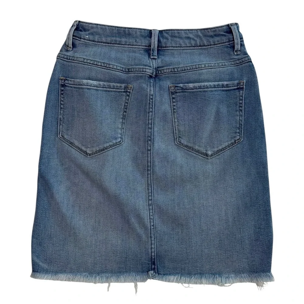 Abercrombie & Fitch Womens Medium Wash Denim Mini Skirt Raw Hem High Low Size 25